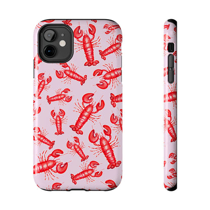 Red Lobster Watercolor Illustrated Tossed Pattern Light Pink Coastal Nautical Tough Phone Case | Various Models