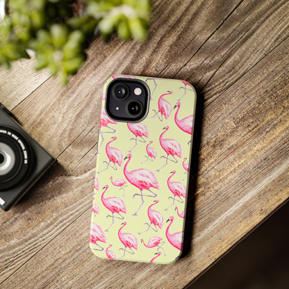 Pink Flamingos Watercolor Illustrated Tossed Pattern Yellow Phone Case | Various Models