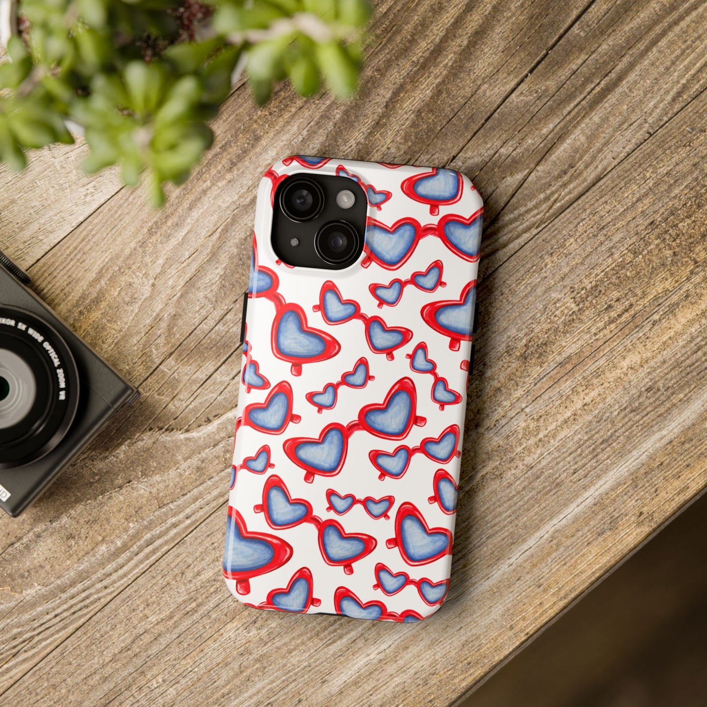 Red, White, & Blue Heart Shaped Watercolor Sunglasses Tossed Pattern Tough Phone Cases