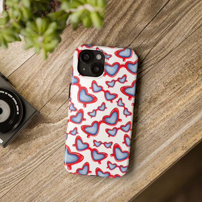 Red, White, & Blue Heart Shaped Watercolor Sunglasses Tossed Pattern Tough Phone Cases