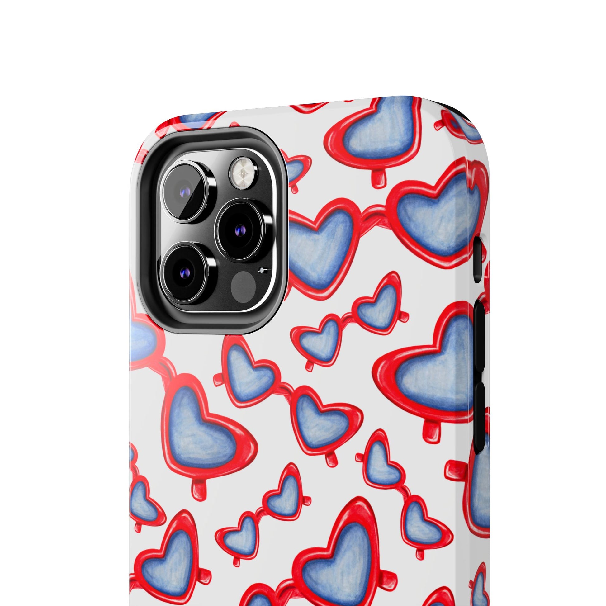 Red, White, & Blue Heart Shaped Watercolor Sunglasses Tossed Pattern Tough Phone Cases