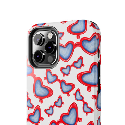 Red, White, & Blue Heart Shaped Watercolor Sunglasses Tossed Pattern Tough Phone Cases