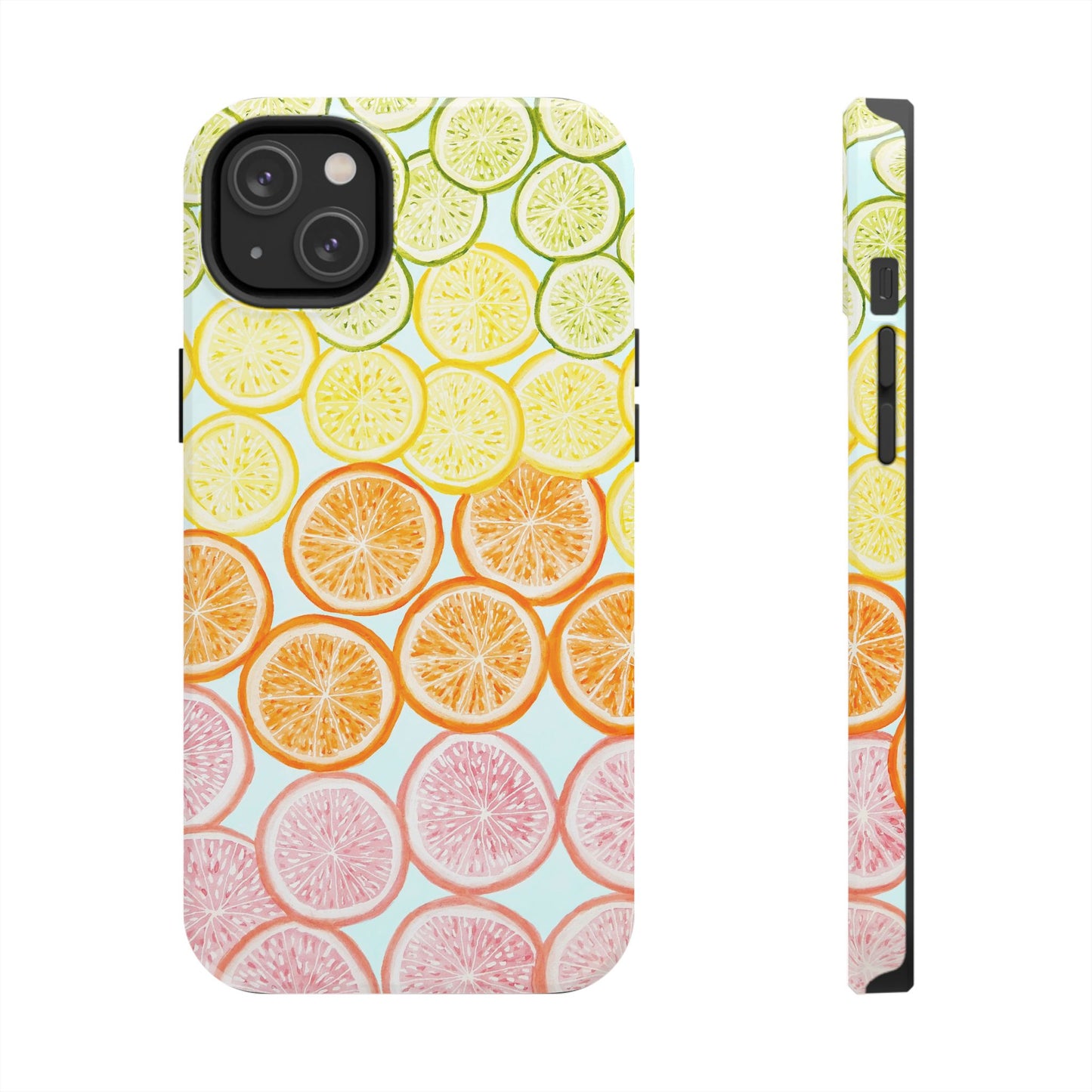 Ombré Citrus Grapefruit, Oranges, Lemons, & Limes Watercolor Illustrated Light Blue Tough Phone Case | Various Models Available