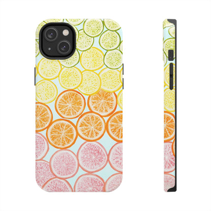 Ombré Citrus Grapefruit, Oranges, Lemons, & Limes Watercolor Illustrated Light Blue Tough Phone Case | Various Models Available