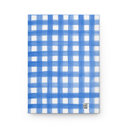 Blue Gingham Watercolor Illustrated Hardcover Lined Journal Matte 8"x5.75"