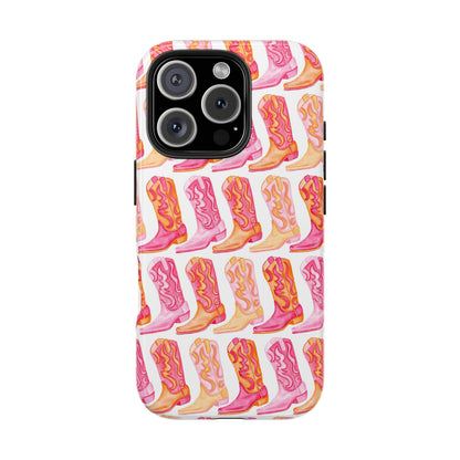 Rows of Hot Pink & Orange Cowboy Boots Tough Phone Cases | Various Models Available