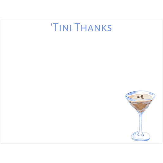 'Tini Thanks Espresso Martini Watercolor Illustrated Flat Note Cards & Envelopes | Set of 10 || Two Sizes 4.25x5.5″ (SM)