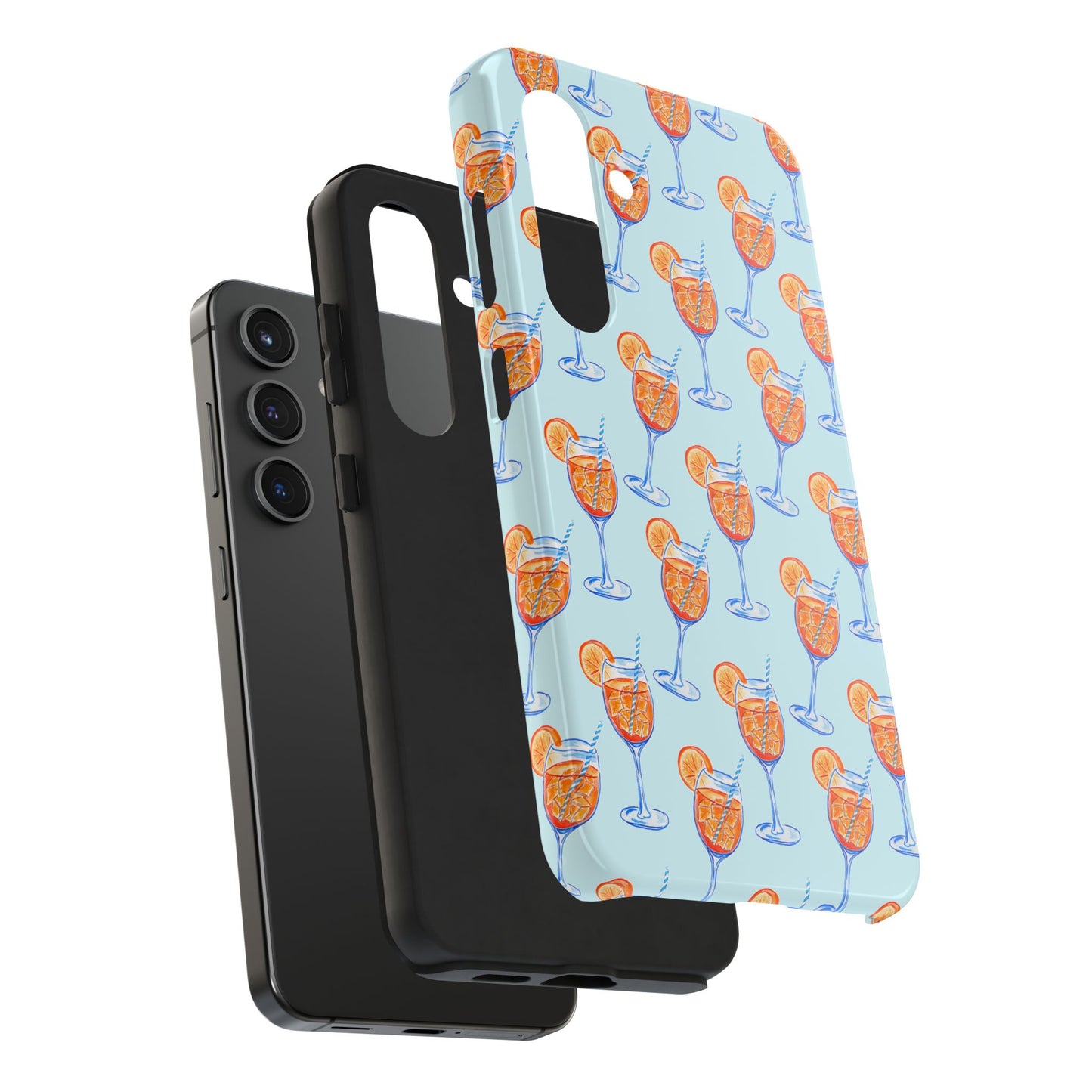 Orange & Blue Aperol Spritz Watercolor Pattern Turquoise Phone Case | Various Models