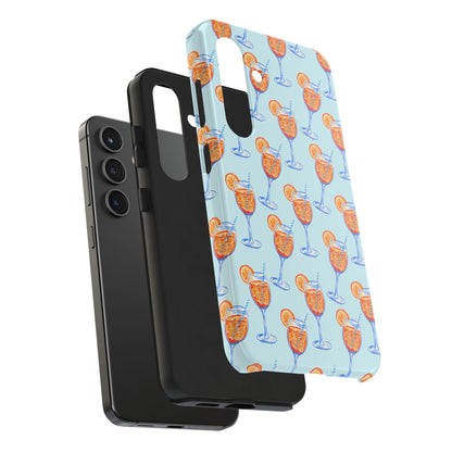 Orange & Blue Aperol Spritz Watercolor Pattern Turquoise Phone Case | Various Models