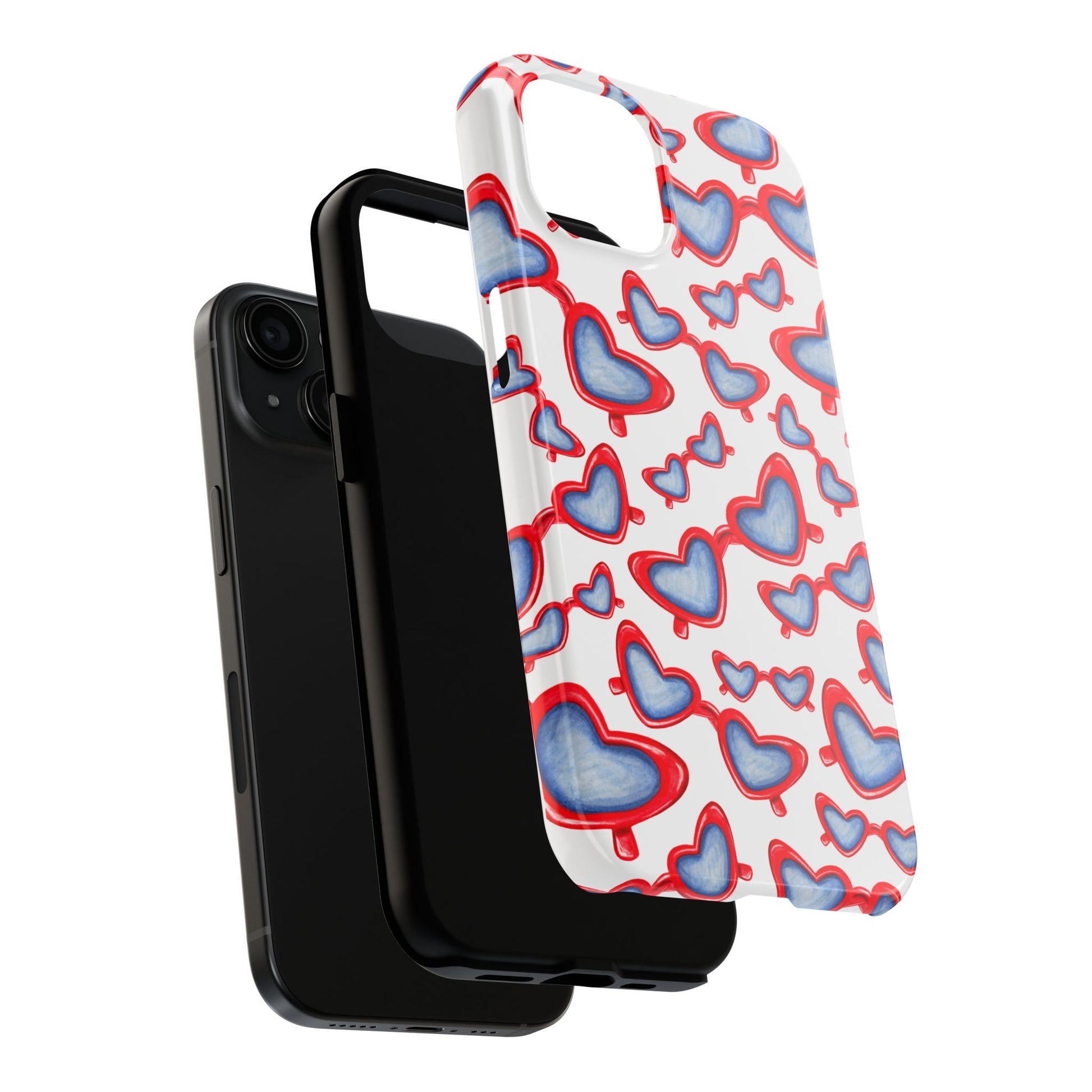 Red, White, & Blue Heart Shaped Watercolor Sunglasses Tossed Pattern Tough Phone Cases