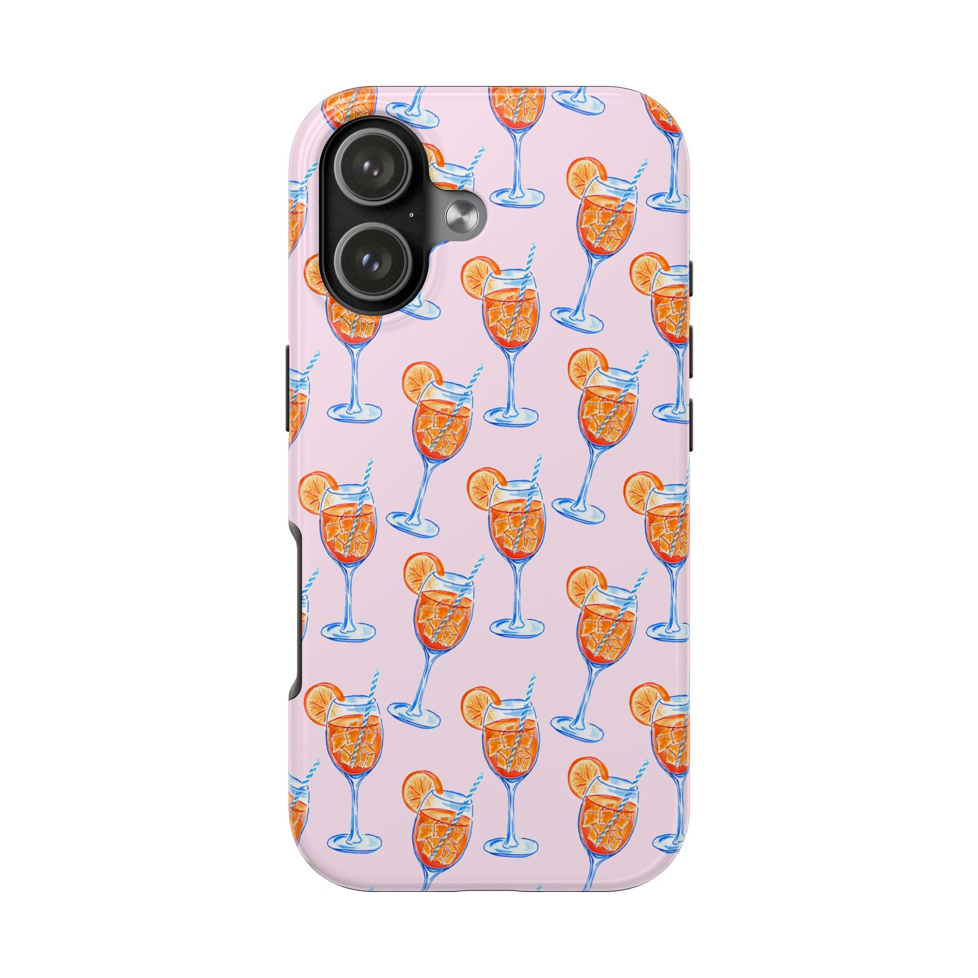 Orange & Blue Aperol Spritz Watercolor Patterned Blush Pink Tough Phone Case | Various Models iPhone 17