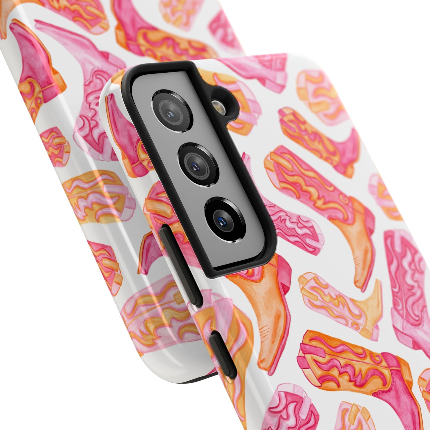Tossed Hot Pink & Orange Cowboy Boots Tough Phone Cases | Various Models Available