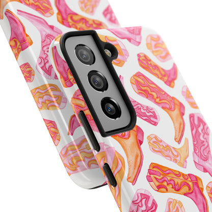 Tossed Hot Pink & Orange Cowboy Boots Tough Phone Cases | Various Models Available