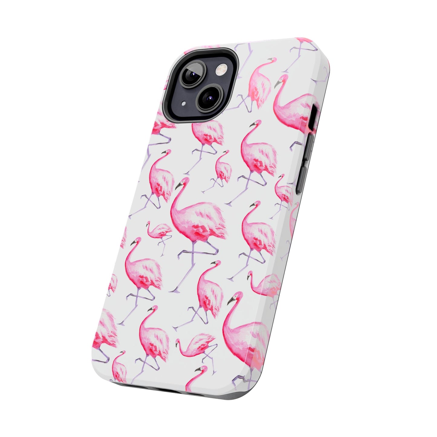 Hot Pink Flamingos Watercolor Illustrated Tossed Pattern Phone Case | Various Models