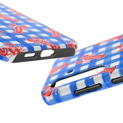Blue Gingham Red Lobster Watercolor Patterned Phone Case | Various Models