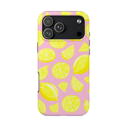 Bright Yellow Lemons Watercolor Illustrated Tossed Pattern Light Pink Tough Phone Case | Various Models