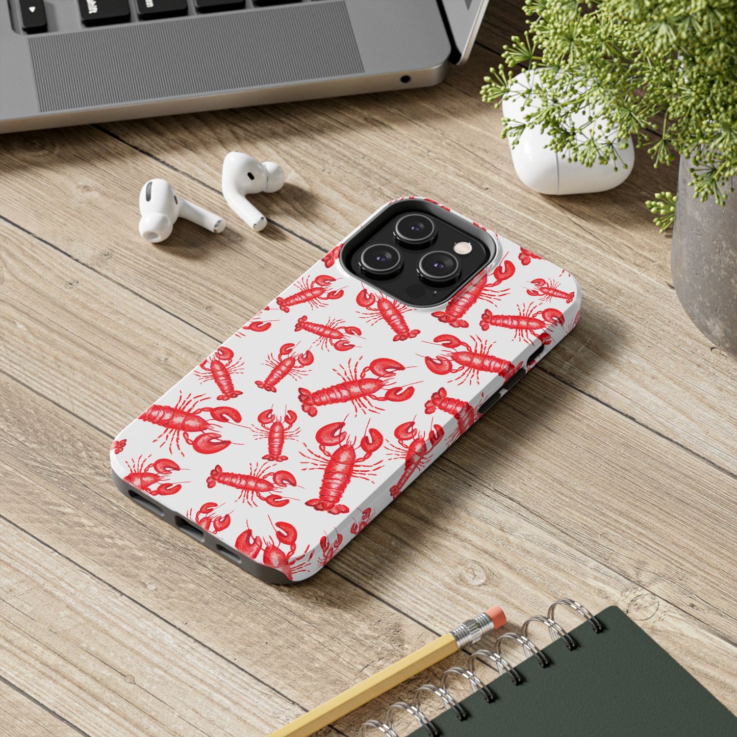 Watercolor Red Lobster Coastal Illustrated Patterned Tough Phone Case | Various Models