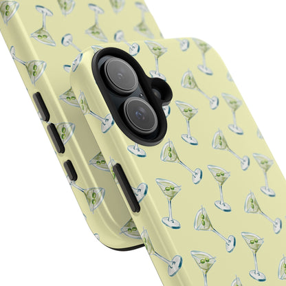 Yellow Mini Martini Watercolor Illustrated Tossed Pattern Tough Phone Case | Various Models Available