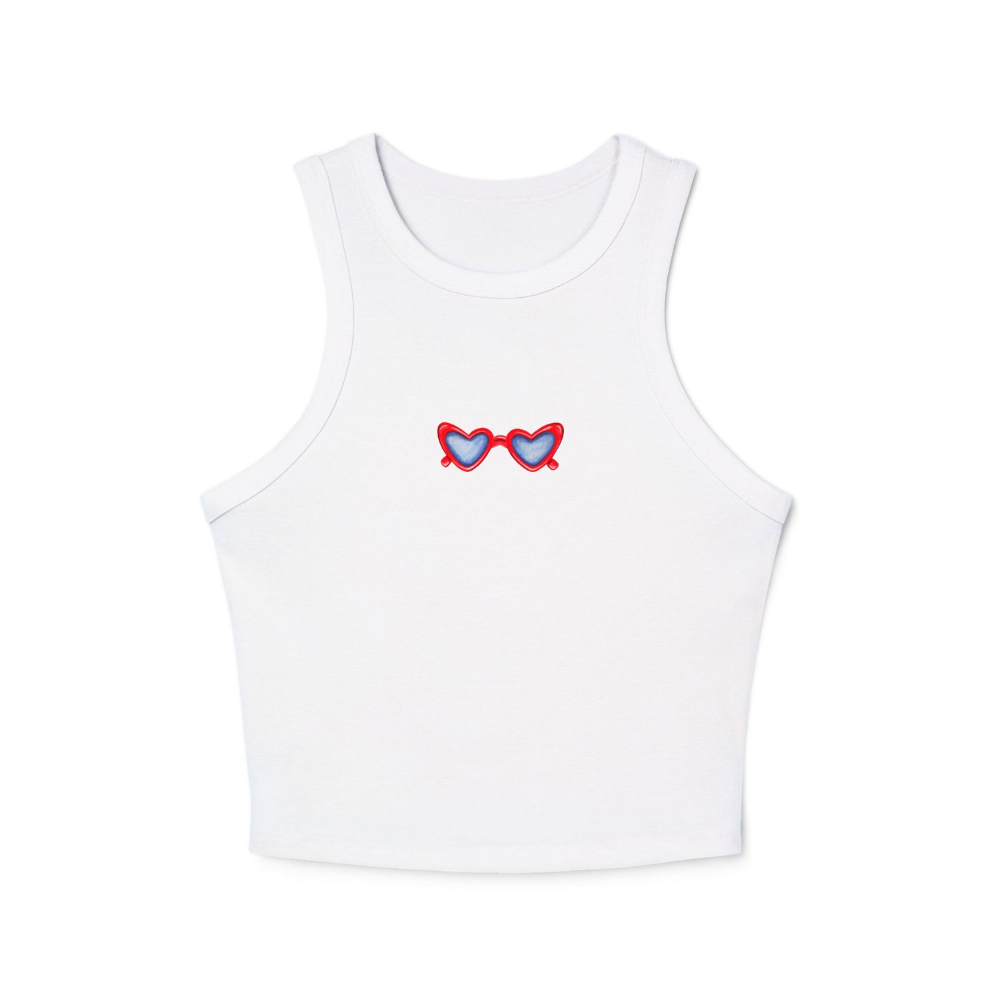 Red White & Blue Heart Shaped Glasses Printed Women's Micro Rib Racer Tank Top