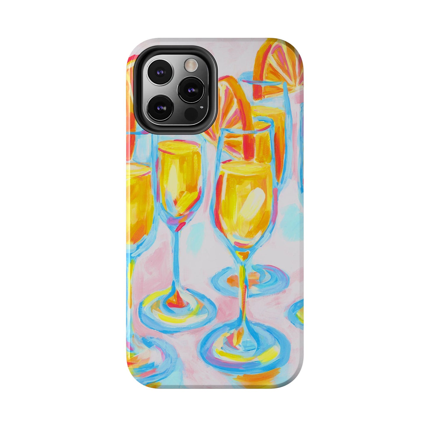 Pink Orange Mimosas Blue Champagne Flutes Abstract Acrylic Tough Phone Case | Various Models