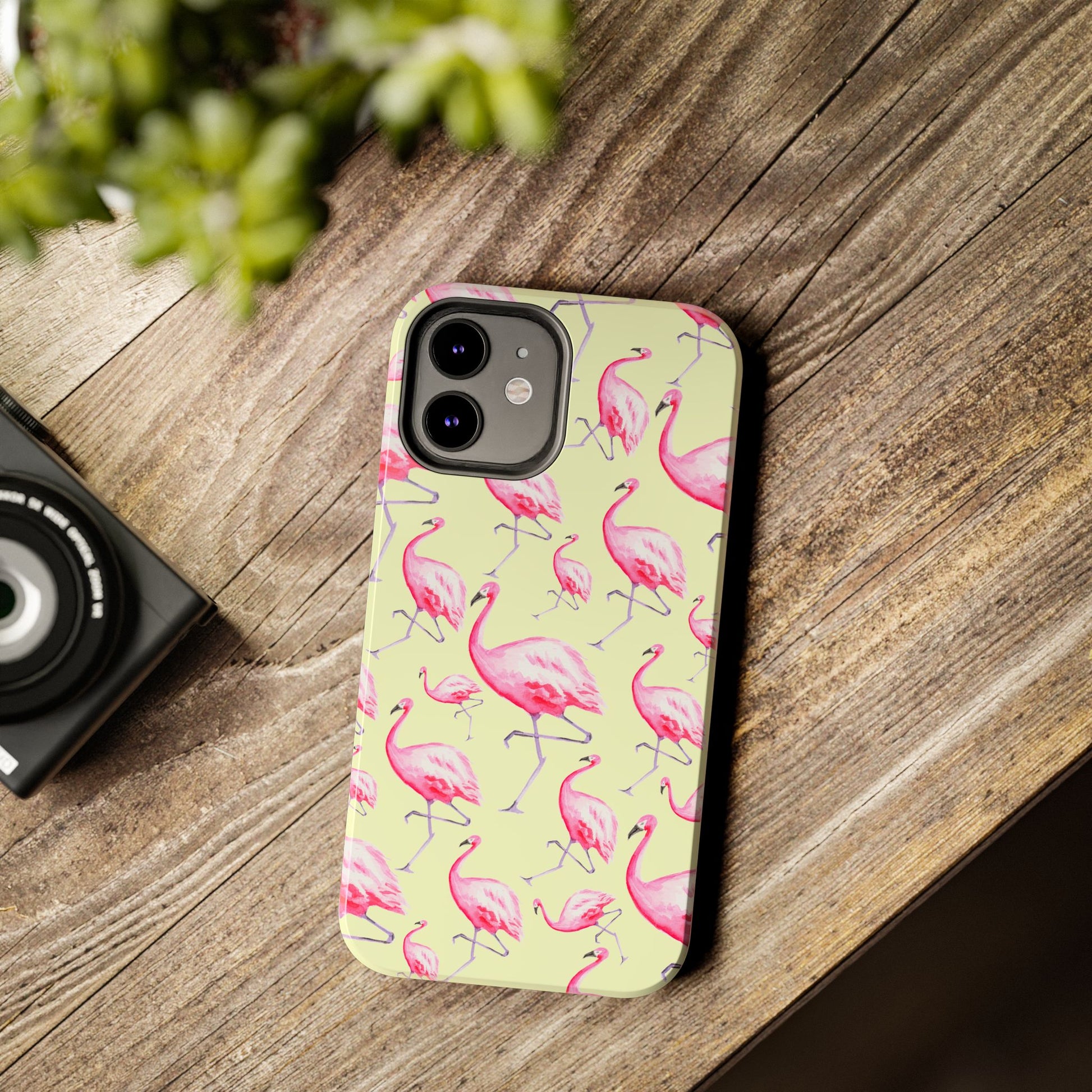 Pink Flamingos Watercolor Illustrated Tossed Pattern Yellow Phone Case | Various Models