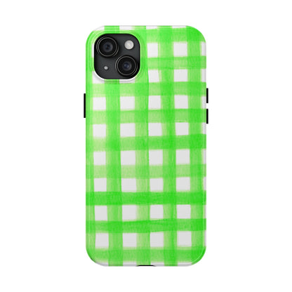 Lime Green Gingham Watercolor Illustrated Tough Phone Case | Various Models Available