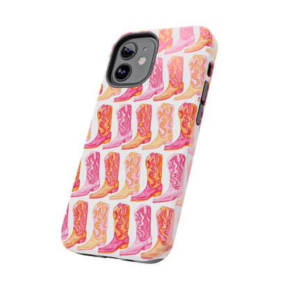 Rows of Hot Pink & Orange Cowboy Boots Tough Phone Cases | Various Models Available