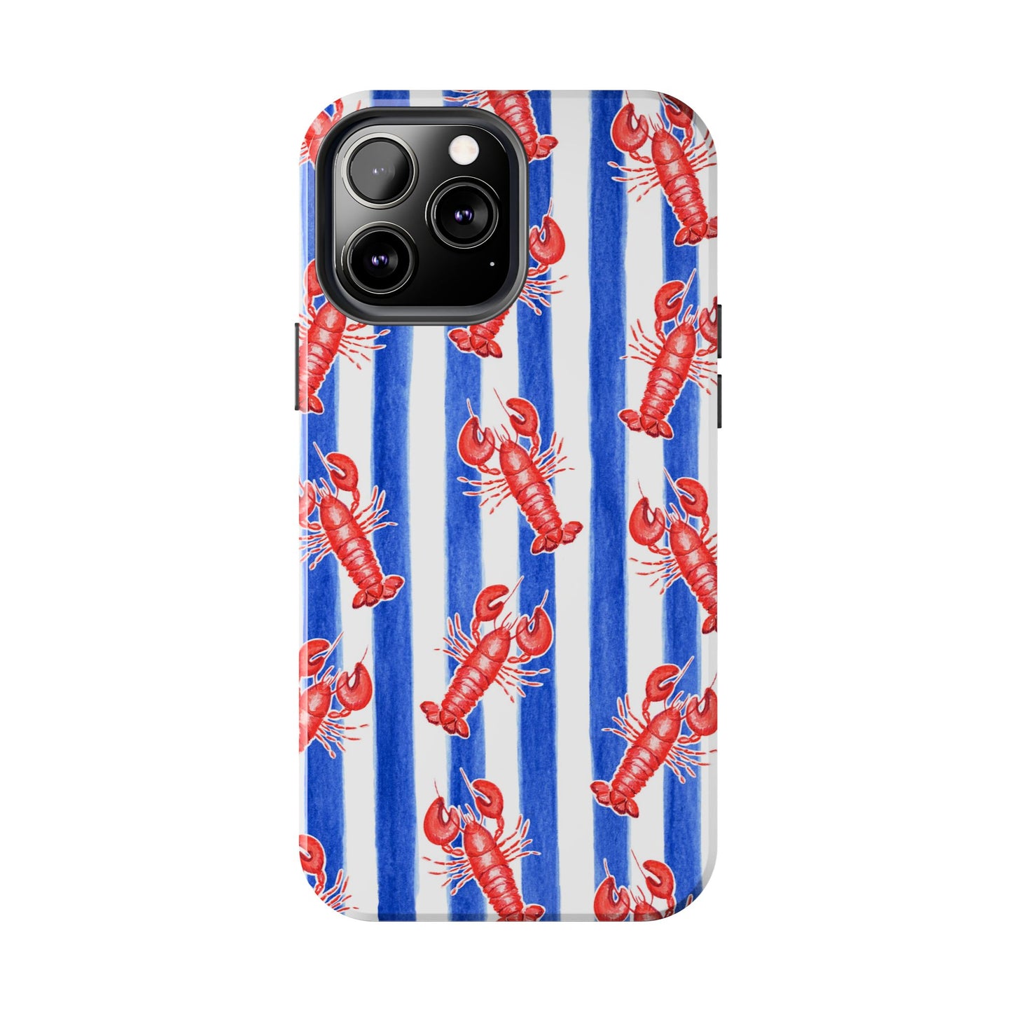 Blue & White Strip Red Lobster Watercolor Patterned Phone Case | Various Models