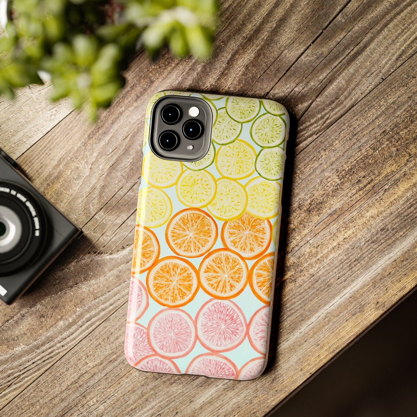 Ombré Citrus Grapefruit, Oranges, Lemons, & Limes Watercolor Illustrated Light Blue Tough Phone Case | Various Models Available