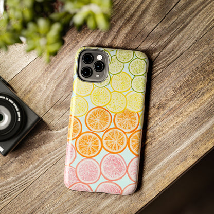 Ombré Citrus Grapefruit, Oranges, Lemons, & Limes Watercolor Illustrated Light Blue Tough Phone Case | Various Models Available