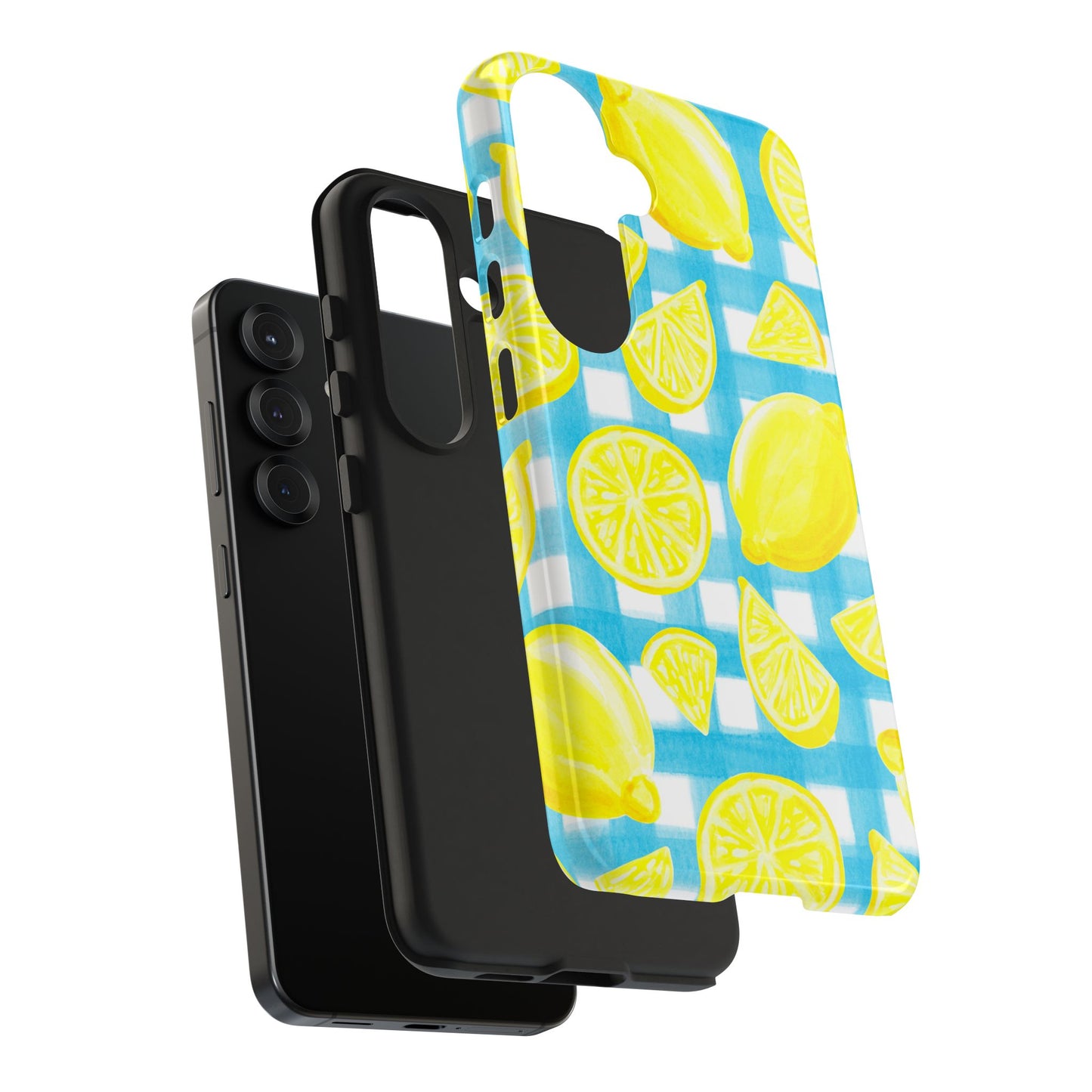 Yellow Lemons & Turquoise Gingham Watercolor Illustrated Tough Phone Case | Various Models Available