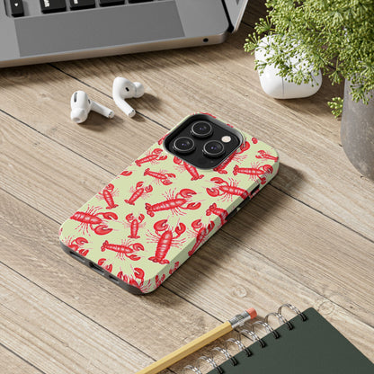 Red Lobster Watercolor Illustrated Tossed Pattern Light Yellow Tough Phone Case | Various Models