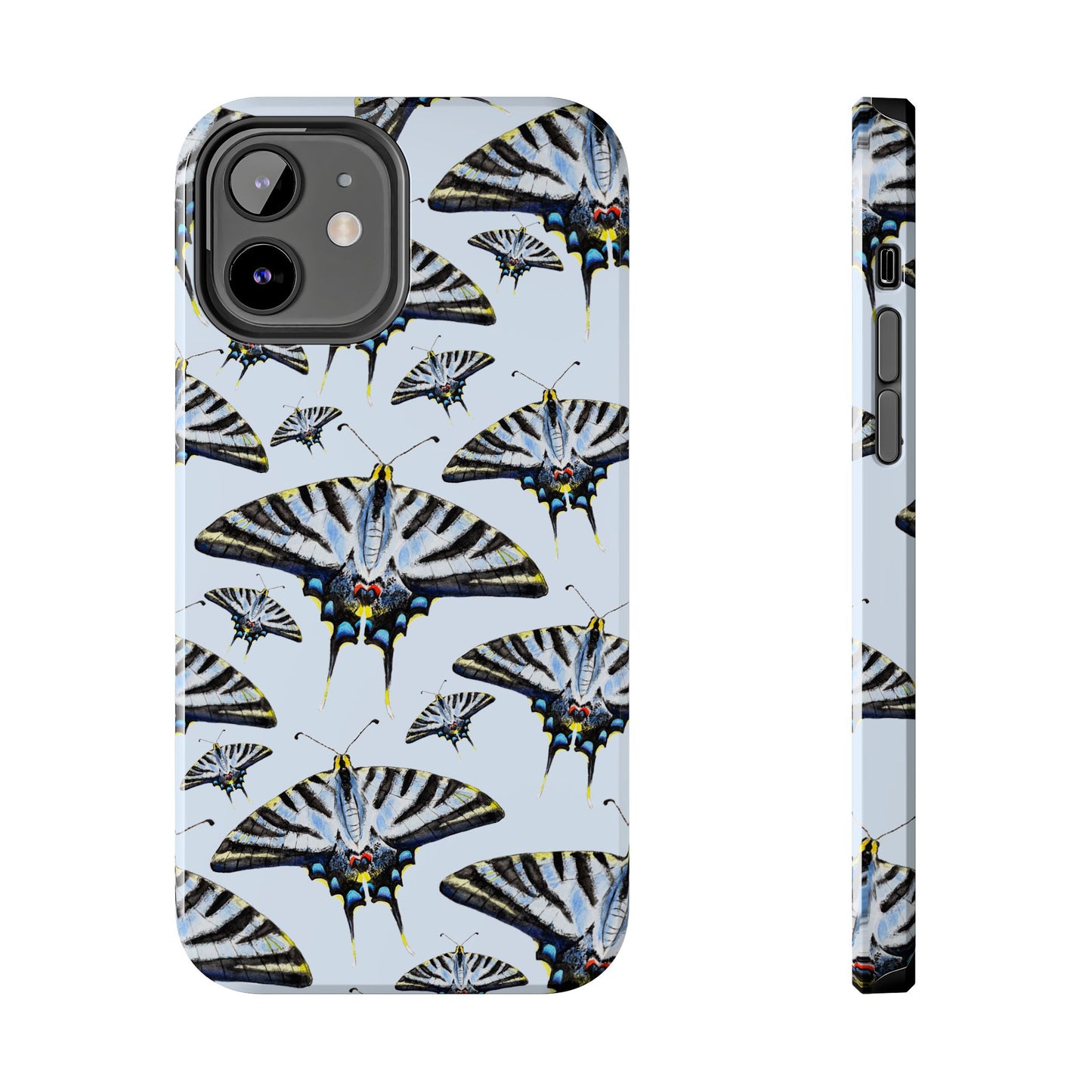 Light Blue Swallowtail Butterflies Watercolor Illustrated Pale Blue Tough Phone Case | Various Models iPhone 12
