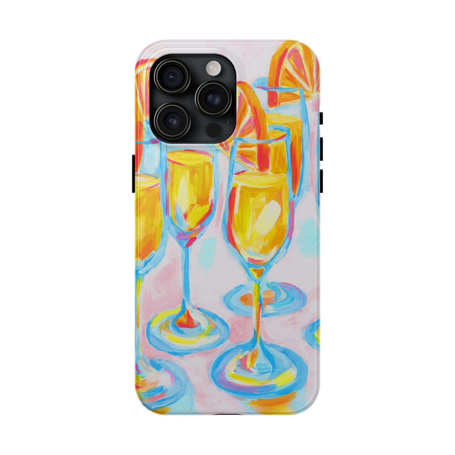 Pink Orange Mimosas Blue Champagne Flutes Abstract Acrylic Tough Phone Case | Various Models