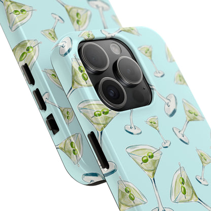 Watercolor Blue and Green Martinis Tossed Illustrated Pattern Turquoise Blue Tough Phone Case | Various Models