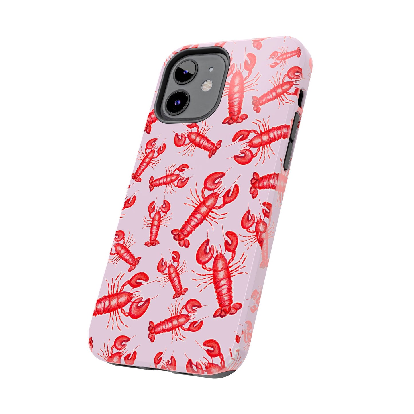 Red Lobster Watercolor Illustrated Tossed Pattern Light Pink Coastal Nautical Tough Phone Case | Various Models