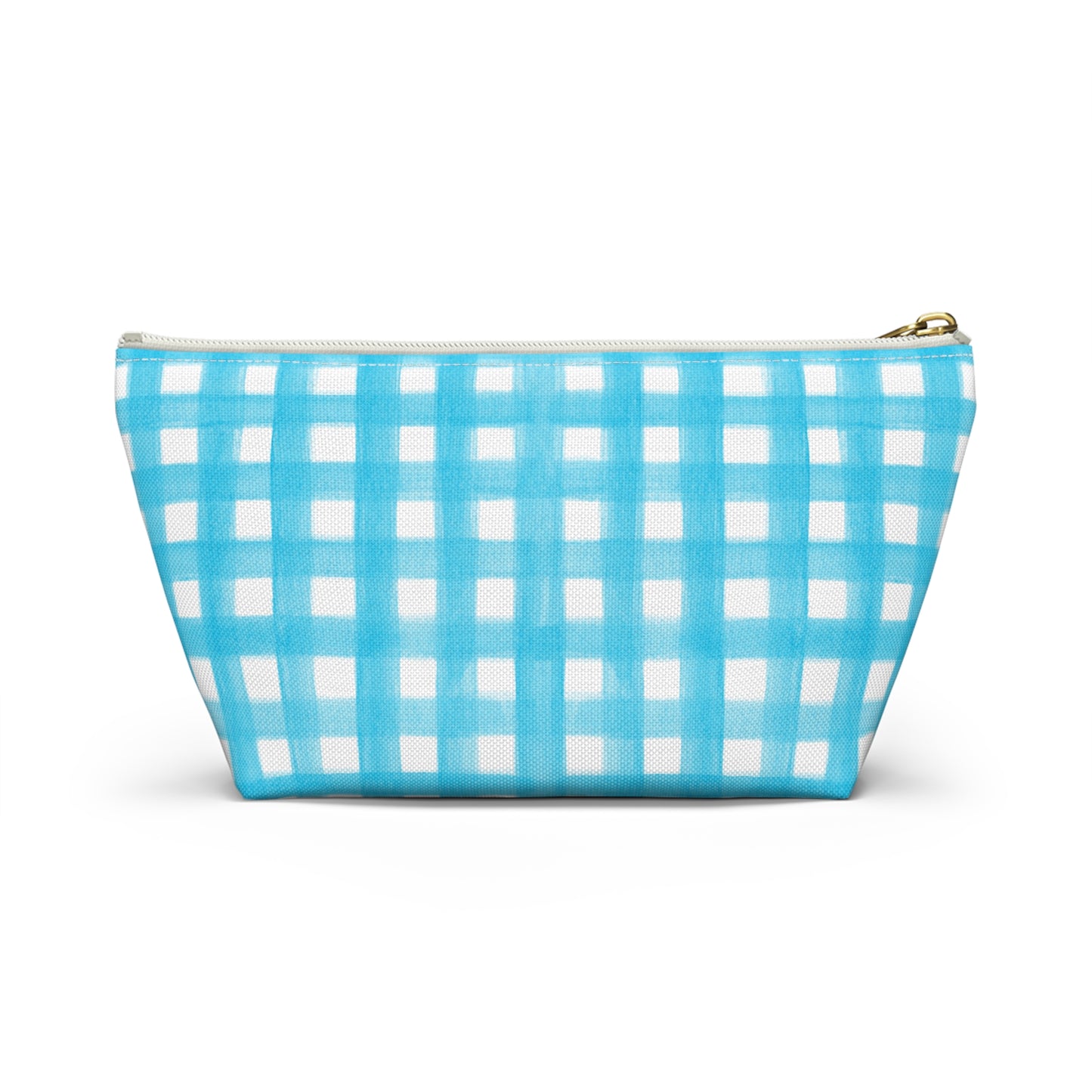 Turquoise Gingham Watercolor Illustrated Printed Accessory Pouch T-Bottom | Large or Small