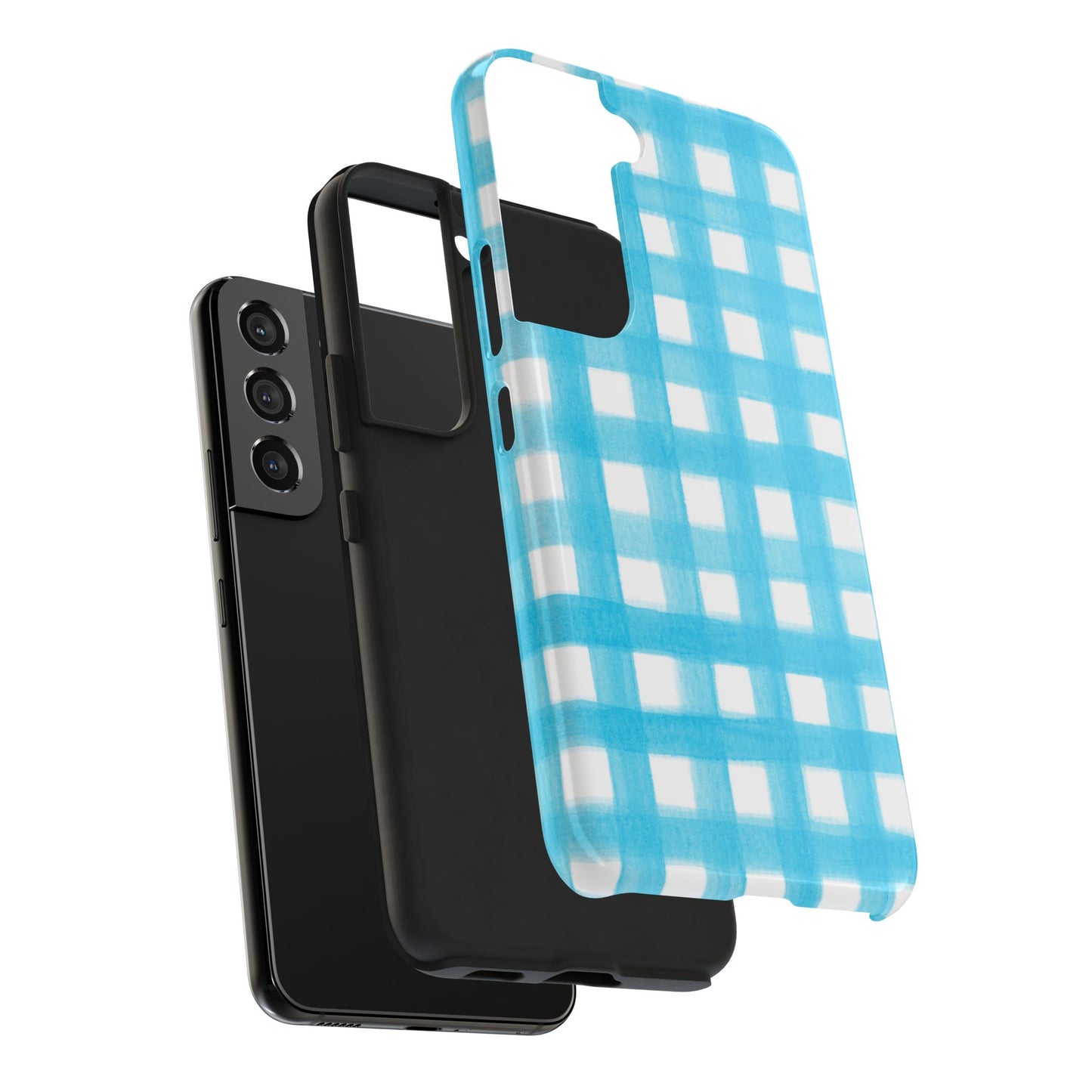 Turquoise Gingham Watercolor Illustrated Tough Phone Case | Various Models Available