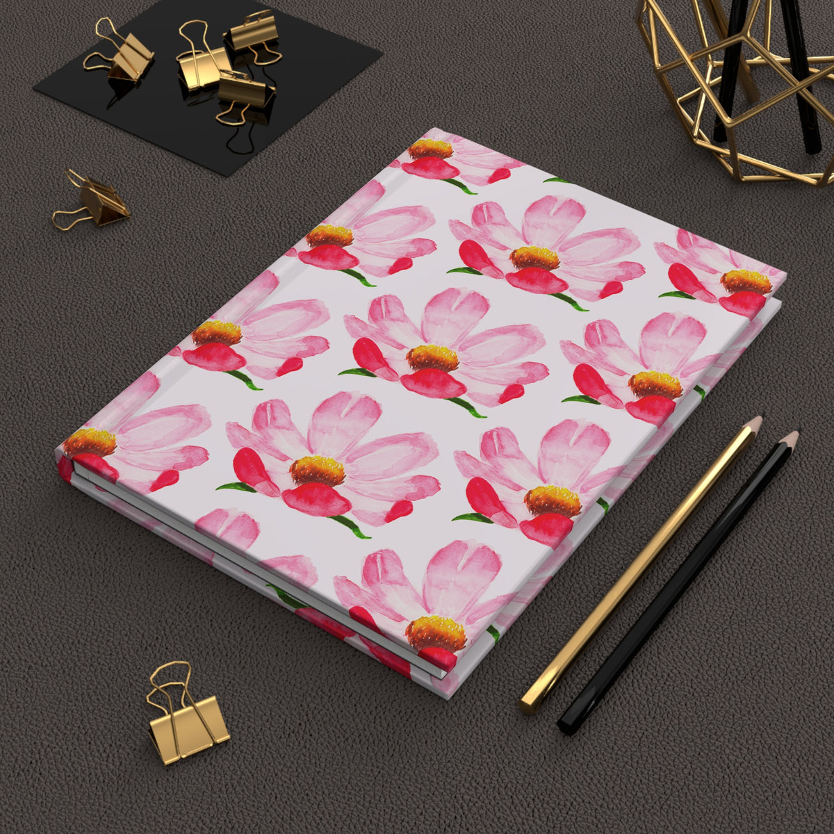 Coral Pink Peony Watercolor Illustrated Light Pink Hardcover Lined Journal Matte 8"x 5.75"