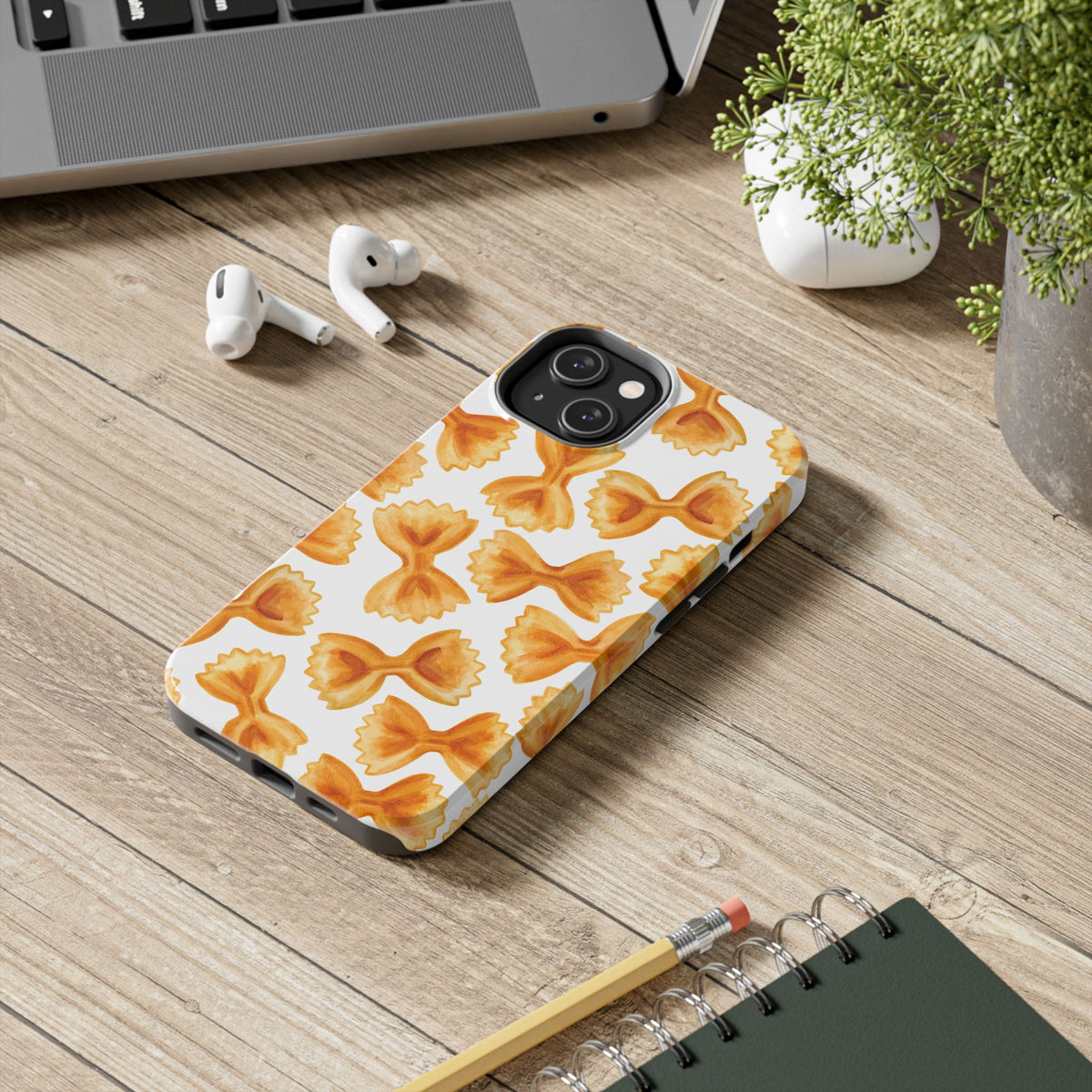 Tossed Farfalle Bow Tie Pasta Watercolor Illustrated White Tough Phone Case | Various Models