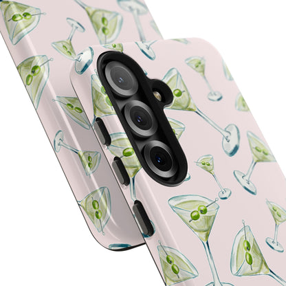 Watercolor Blue and Green Martinis Tossed Illustrated Pattern Blush Pink Tough Phone Case | Various Models