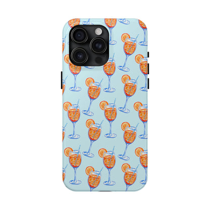 Orange & Blue Aperol Spritz Watercolor Pattern Turquoise Phone Case | Various Models iPhone 15 Pro Max