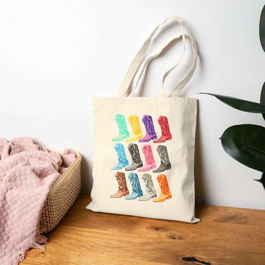 Canvas Tote | 12 Eras Watercolor Cowboy Boot Tote | Music Lover Birthday Bachelorette Gift Hostess