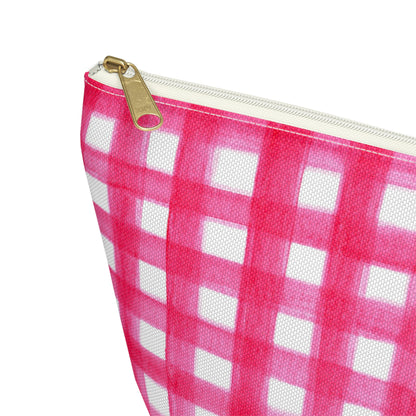 Hot Pink Gingham Watercolor Illustrated Printed Accessory Pouch T-Bottom | Large or Small