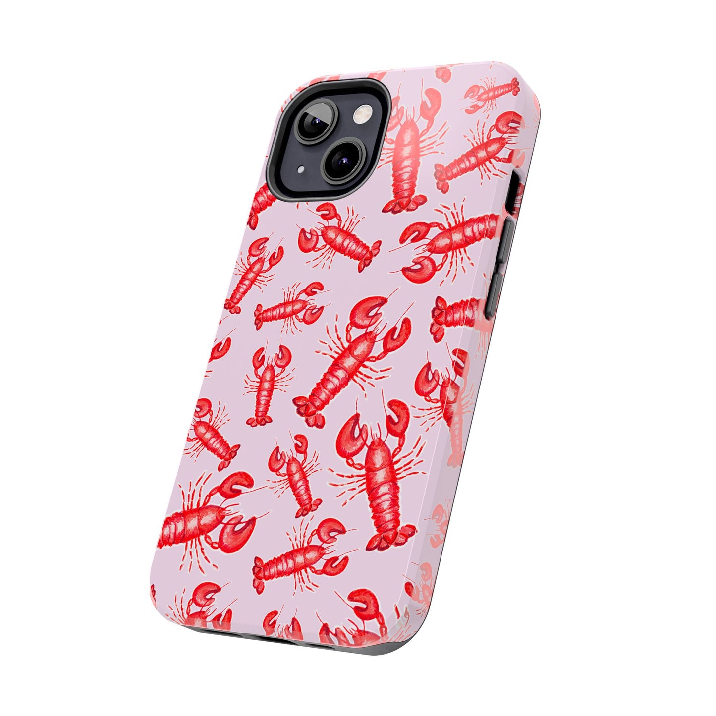 Red Lobster Watercolor Illustrated Tossed Pattern Light Pink Coastal Nautical Tough Phone Case | Various Models