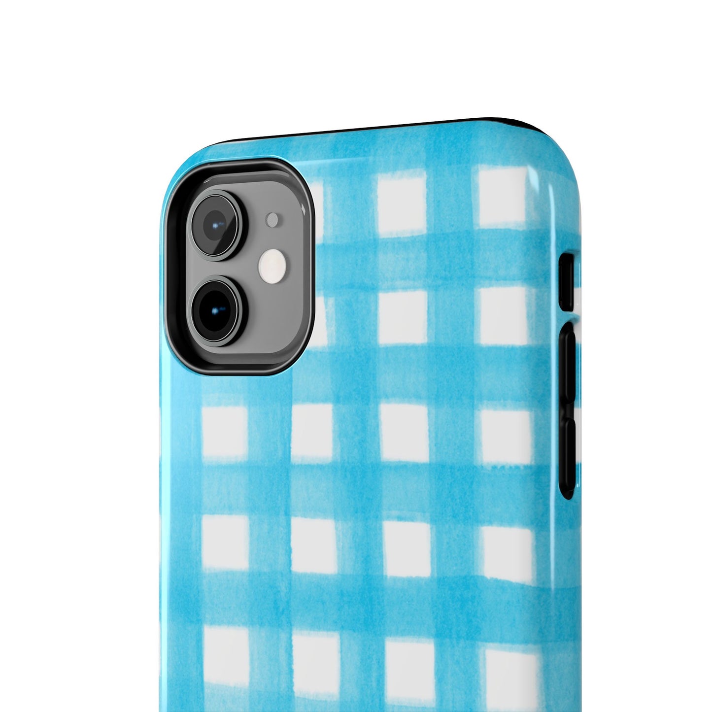 Turquoise Gingham Watercolor Illustrated Tough Phone Case | Various Models Available