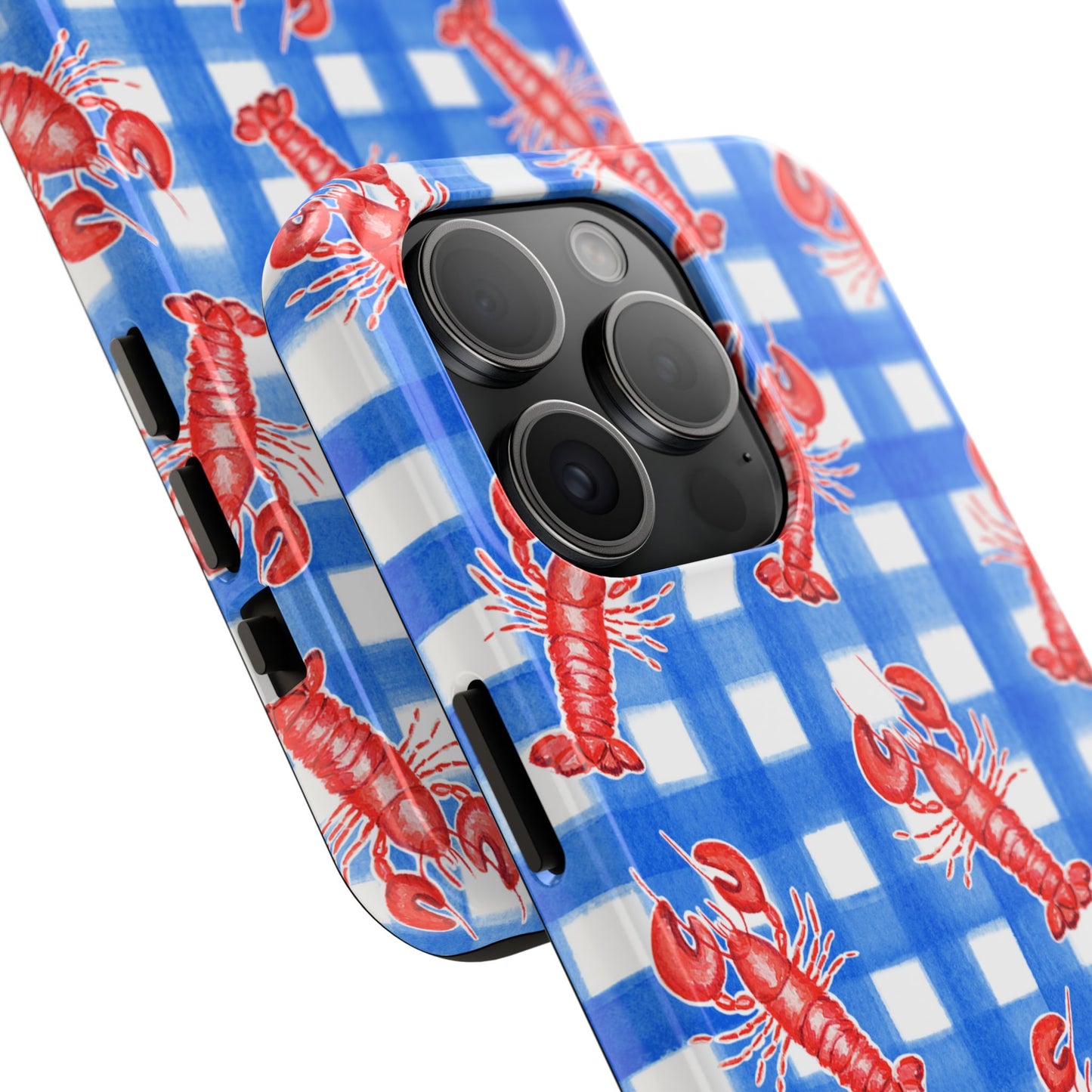 Blue Gingham Red Lobster Watercolor Patterned Phone Case | Various Models