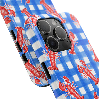 Blue Gingham Red Lobster Watercolor Patterned Phone Case | Various Models