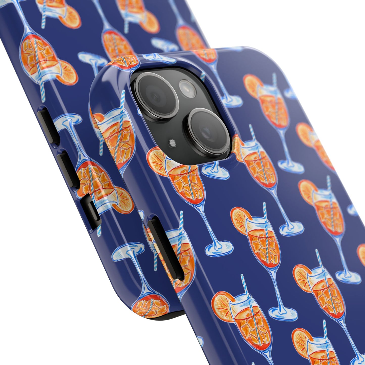 Orange & Blue Aperol Spritz Watercolor Pattern Navy Tough Case | Various Models