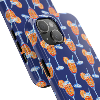 Orange & Blue Aperol Spritz Watercolor Pattern Navy Tough Case | Various Models